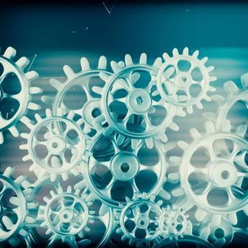White gears and cogs macro Stock Illustration
