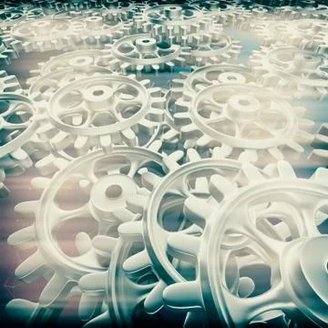 White gears and cogs macro Illustrazione stock