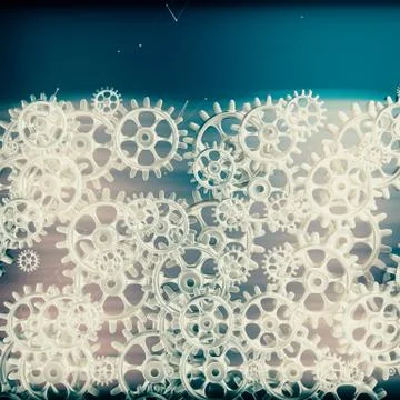 White gears and cogs macro Illustrazione stock