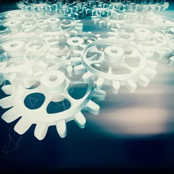 White gears and cogs macro Illustrazione stock