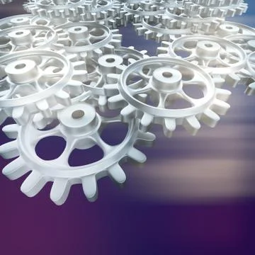 White gears and cogs macro Illustrazione stock