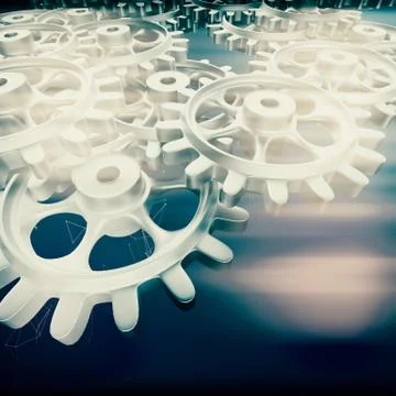 White gears and cogs macro Stock Illustration