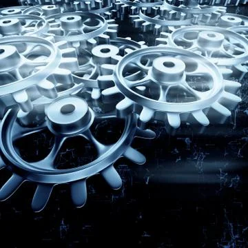 White gears and cogs macro Stock Illustration