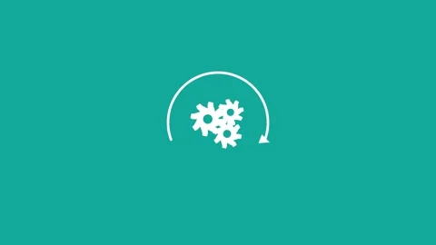 White gears with a circular arrow process icon on a solid teal background Stock Footage 341485762