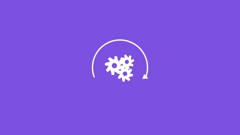White gears with a circular arrow process icon on a solid violet background Stock Footage 341485764