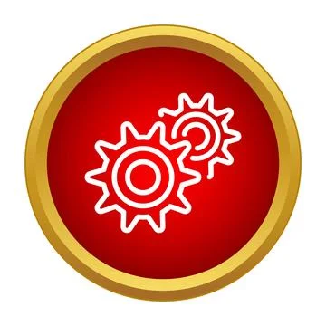 White gears icon on red circular button Stock Illustration