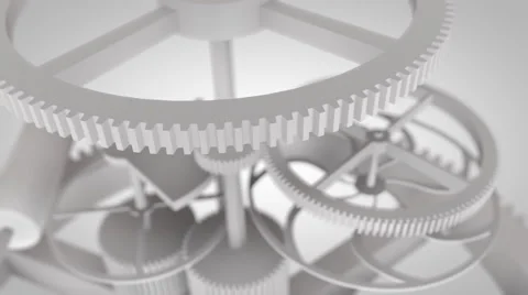 White gears in motion in a mechanical device. Gearbox rotating machine parts Stock Footage 61068218