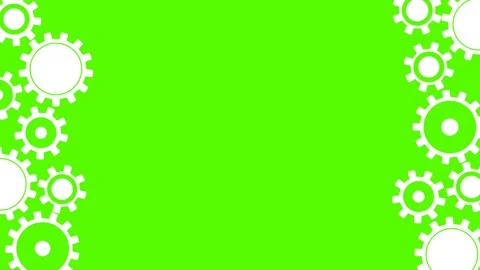 White gears rotate around the edges of the screen. Chroma key. Looped video. 2d Stock Footage 240193473