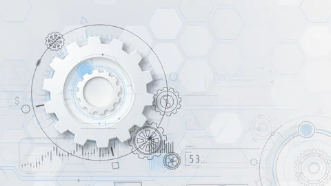 White gears working on an abstract technological background Stock Footage 335259042