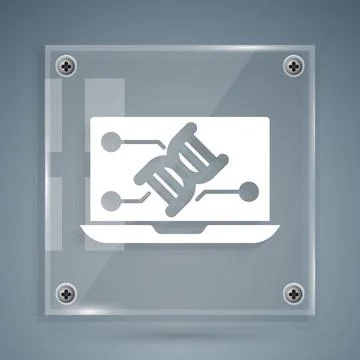White Genetic engineering modification on laptop icon isolated on grey 스톡 일러스트