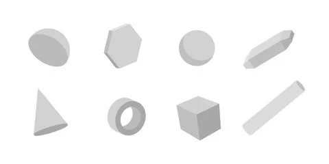 White geometric 3d shapes set Stock Illustration