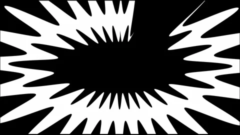 White geometric bars expanding in circular pattern from the top center on black Видео 332879808