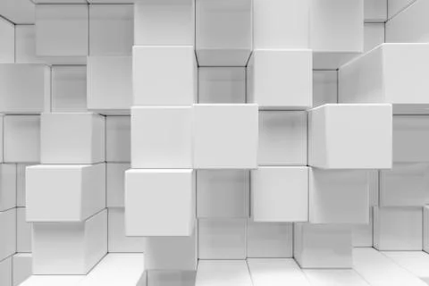 White geometric cube, cubical, boxes, squares form abstract background. Abstract Stock Illustration