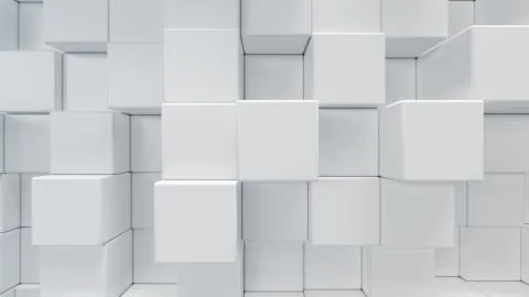 White geometric cube, cubical, boxes, squares form abstract background. Abstract Illustrazione stock