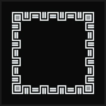 White Geometric Frame Ornament on Black Stock Illustration