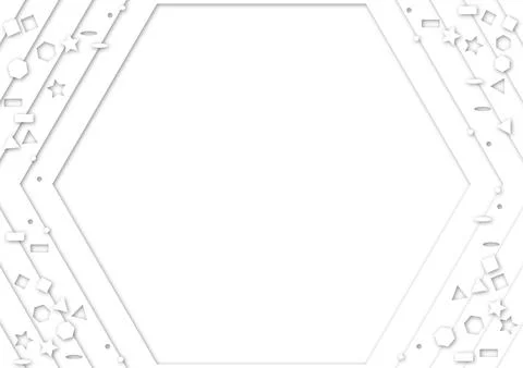 White geometric frame papercut background, hexagon abstract mixed 3d design Illustrazione stock