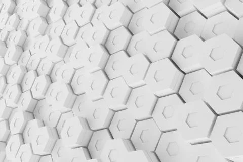 White geometric hexagonal abstract background, 3d rendering Illustrazione stock