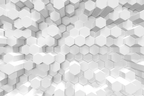 White geometric hexagonal abstract background, 3d rendering Illustrazione stock