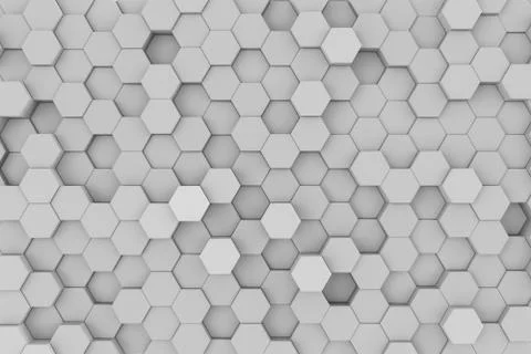 White geometric hexagonal abstract background. 3D rendering illustration Stock Illustration