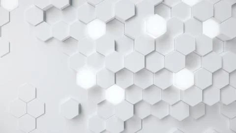 White geometric hexagonal abstract background. Surface polygon pattern with Stock Illustration