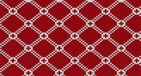 White geometric on red knitted pattern, Festive Sweater Design. Seamless Knit Stock Illustration