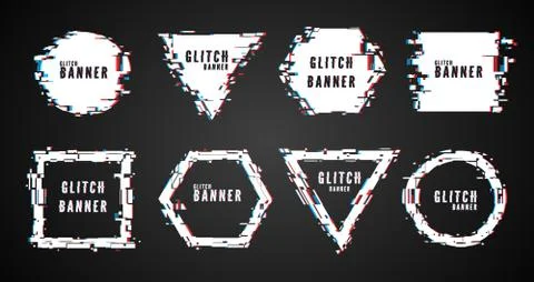 White geometric shape banner with distortion effect - Glitch. Digital technol Stock Illustration