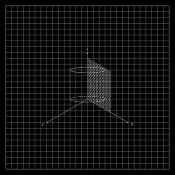 White Geometric Shape Of Cylinder On Grid In XYZ Coordinate System Stock Illustration
