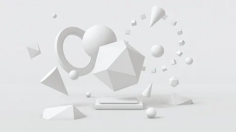 White geometric shapes moving. Abstract animation, 3d render. Vídeo Stock 128923247