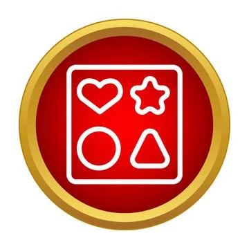 White geometric shapes in red push button icon Stock Illustration