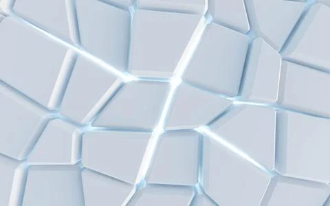 White geometric tile objects with blue back lighting lava concept 3d render Stock Illustration