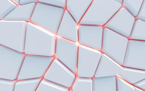 White geometric tile objects with red back lighting lava concept 3d render Stock Illustration