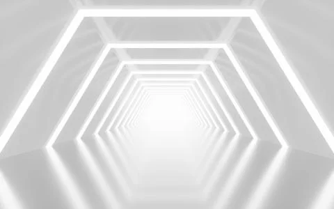 White geometric tunnel, 3d rendering. Illustrazione stock
