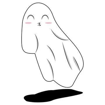 White ghost with blushing cheeks and a shadow. Illustrazione stock