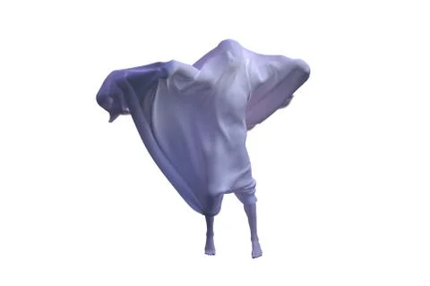 White Ghost boy figure covered with a blanket sheet on White Background Illustrazione stock