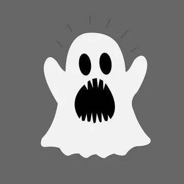 White ghost icon. Terrible character tries to scare, raises his hands up Illustrazione stock