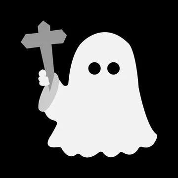 White ghost icon. Terrible character tries to scare, raises his hands up Stock Illustration