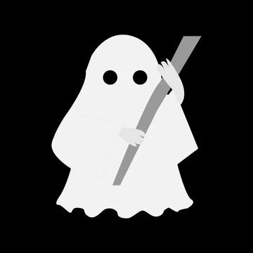 White ghost icon. Terrible character tries to scare, raises his hands up Stock Illustration
