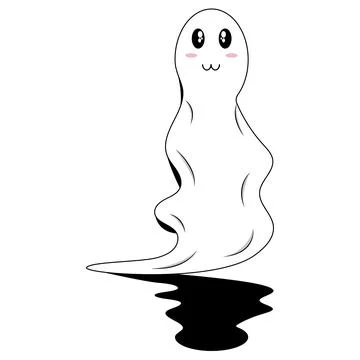White ghost with large eyes and blushing cheeks. Illustrazione stock