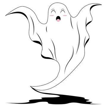 White ghost with open mouth and blushing cheeks. Illustrazione stock