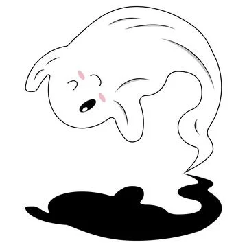 White ghost with pink cheeks, black shadow. Illustrazione stock