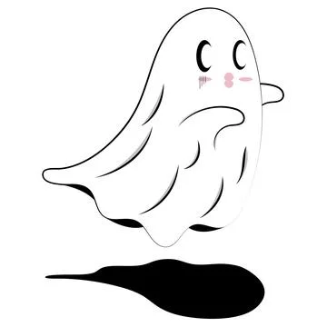 White ghost with pink cheeks floating above black shadow. Illustrazione stock