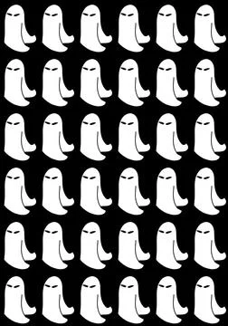 White Ghost Repeating Halloween Pattern on Black Background Illustrazione stock
