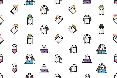 White ghost seamless pattern background template Stock Illustration