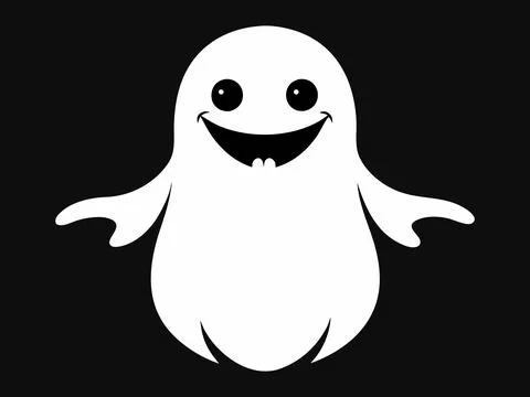 White ghost silhouette isolated on a black background, concept of Halloween,  Stock Illustration