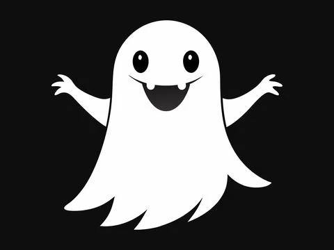 White ghost silhouette isolated on a black background, concept of Halloween,  Stock Illustration