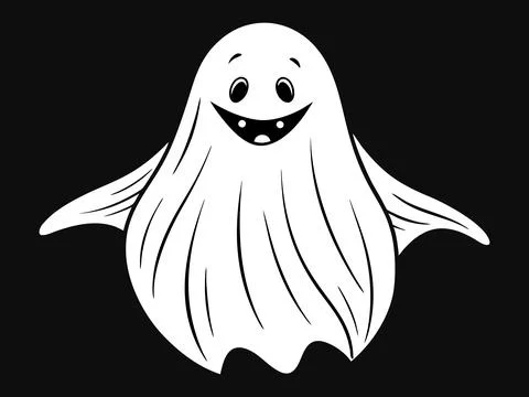 White ghost silhouette isolated on a black background, concept of Halloween,  Stock Illustration