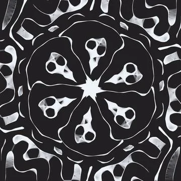 White Ghostly Faces Kaleidoscope Circle – Supernatural Illustration Stock-Illustration