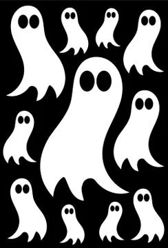 White ghosts over black background - halloween texture Stock Illustration