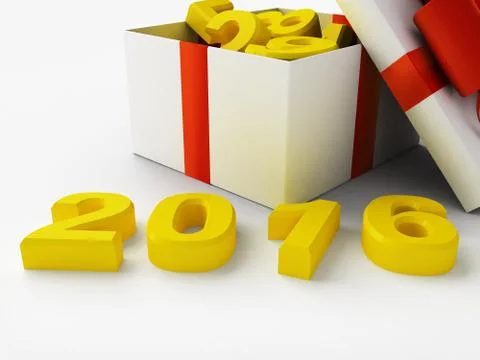 White gift and figures 2016 Stock Illustration