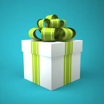 White gift box on blue background Stock Illustration